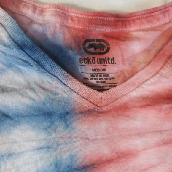 Ecko Unltd Pink Blue Tie Dye Short Sleeve V Neck T-Shirt, Medium - Picture 5 of 9